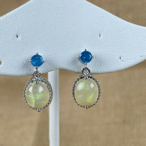 Ethiopian Opal Neon Apatite Earrings Colleen Lopez Post Pierced Sterling - Picture 1 of 6